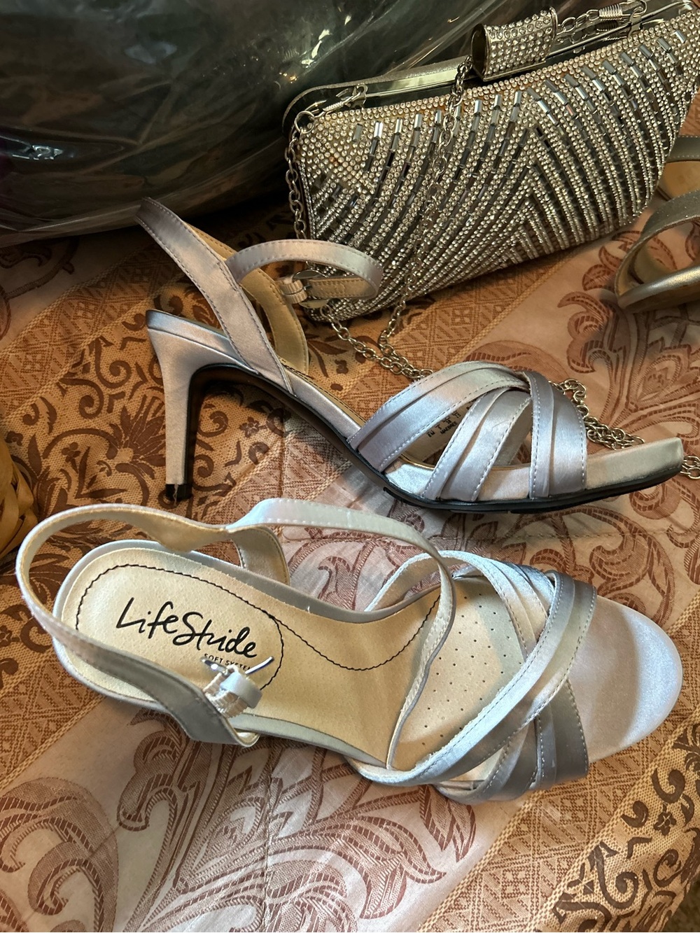 Life Stride Silver Metallic Strappy Slingback Heels